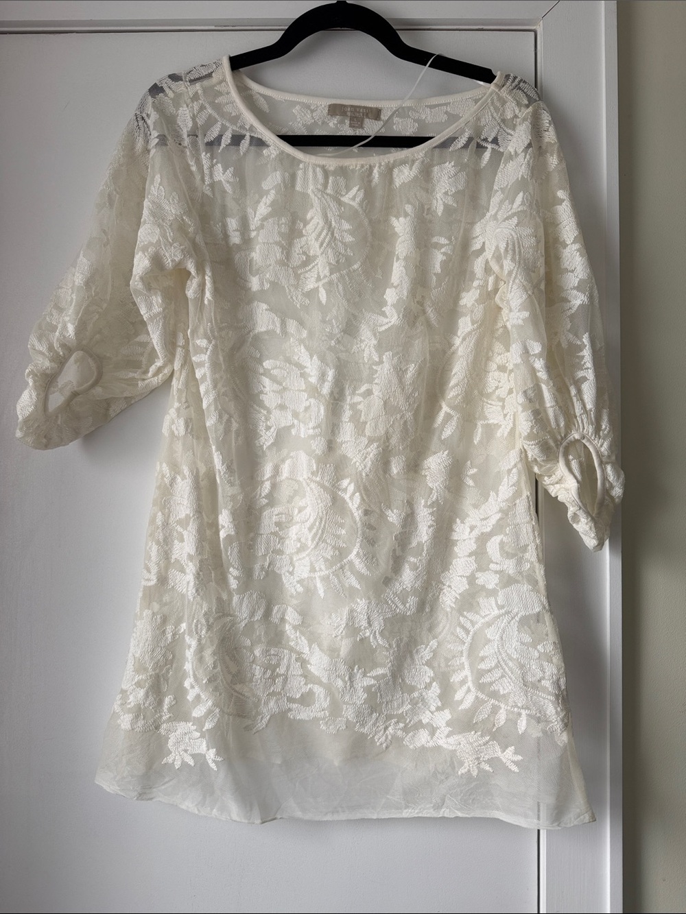 Joan Vass Cream Floral Lace Overlay Top cover up size L